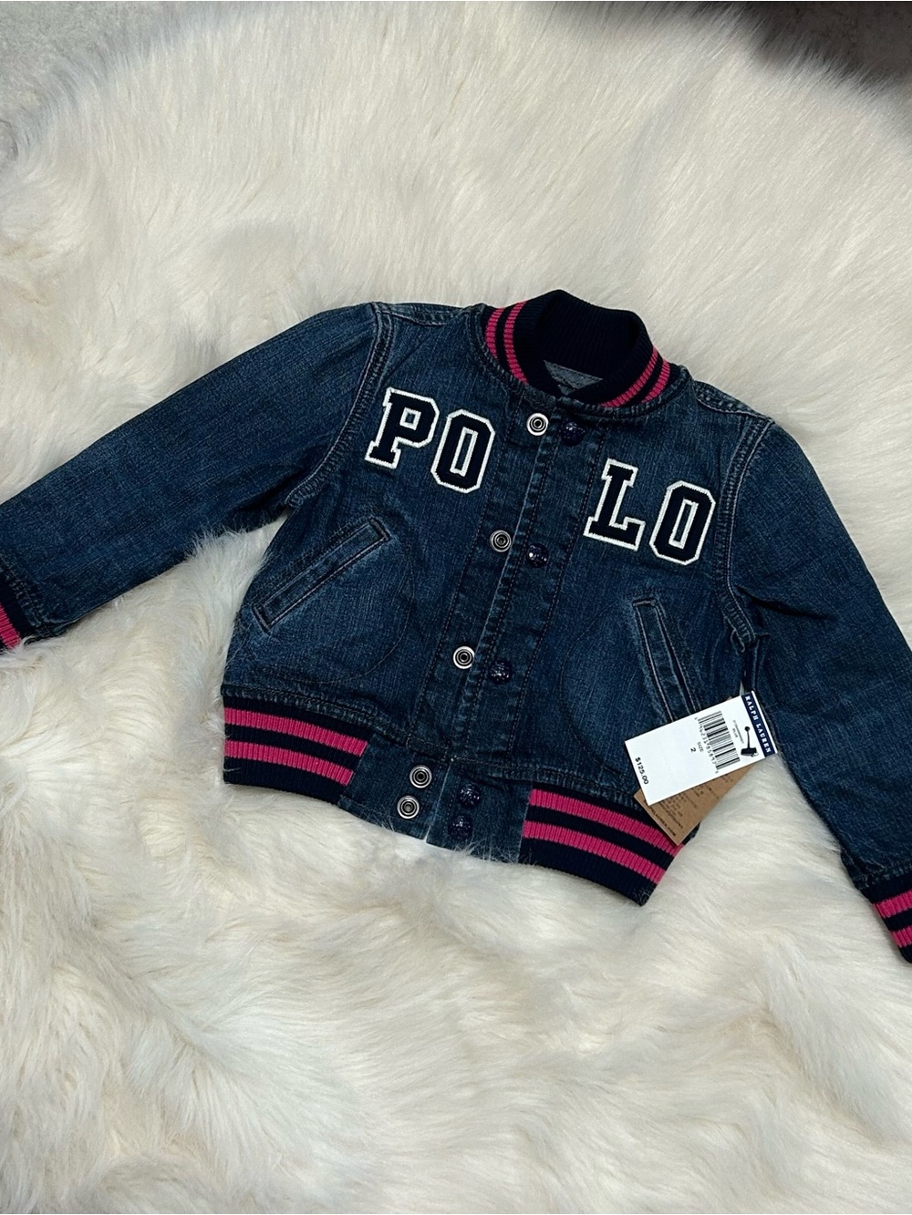 Ralph Lauren Kids Navy Denim Jacket with Pink Trim